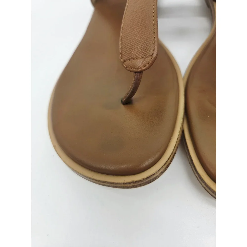 Michael Kors MK Plate Brown Leather Thong Sandals Flats Luggage size 7M